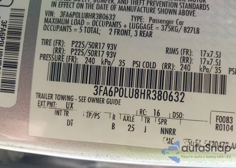 2017 Ford Fusion Hybrid Se из США, поврежденный, VIN 3FA6P0LU8HR380632